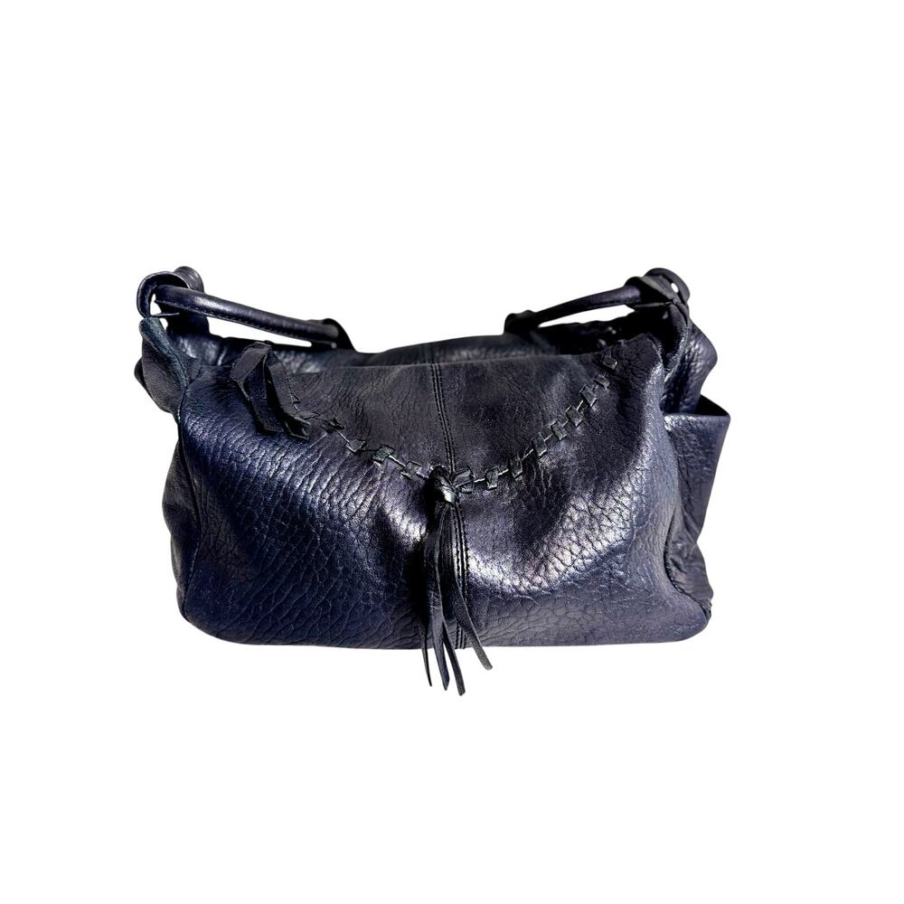 Hobo International shoulder bag black leather zip close pockets in/out tassel